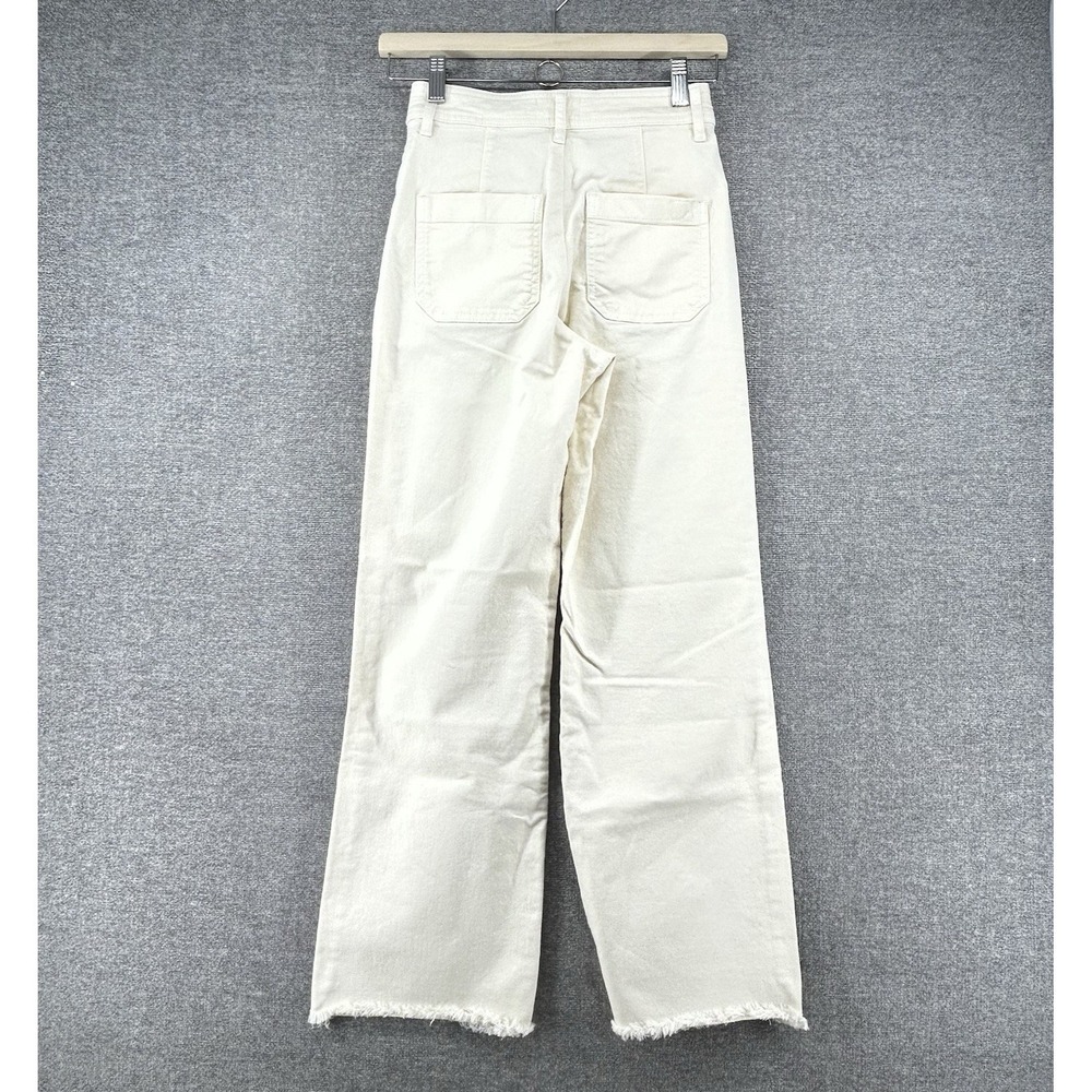 Marine Layer Charlie Wide Leg Denim Pants Women‎ Size 0 Petite Cream Raw Hem - Picture 2 of 11